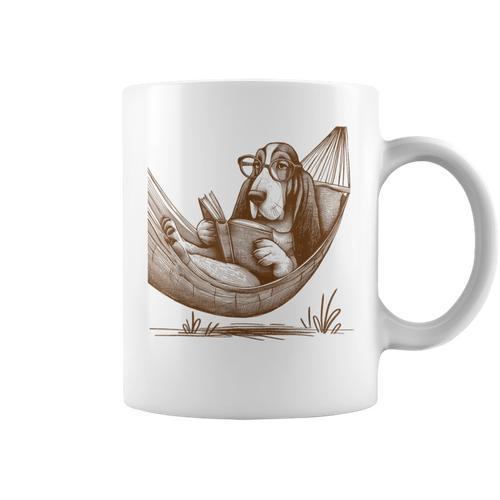 Basset Hound Dog Mom Basset Hound Dog Reading Book Graphic Print Coffee Mug - Bookorys