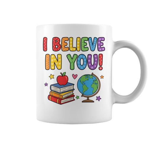 I Believe In You Educational Art With Books And Globe Graphic Print Coffee Mug - Bookorys DE
