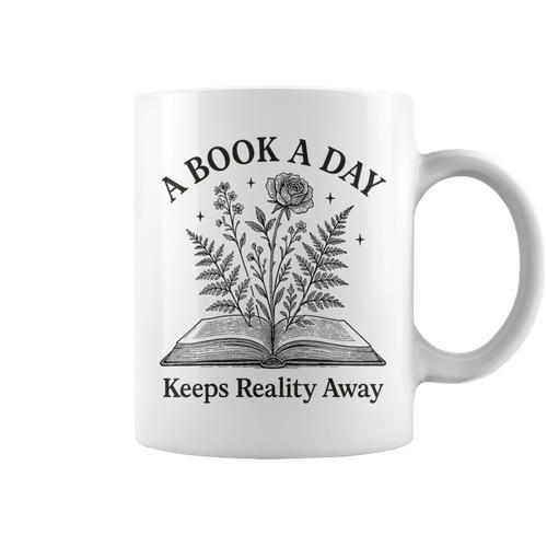 A Book A Day Keeps Reality Away Floral Reader Graphic Print Coffee Mug - Bookorys