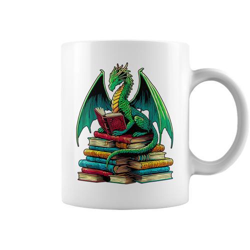Book Dragon Reading Books Graphic Print Coffee Mug - Bookorys AU