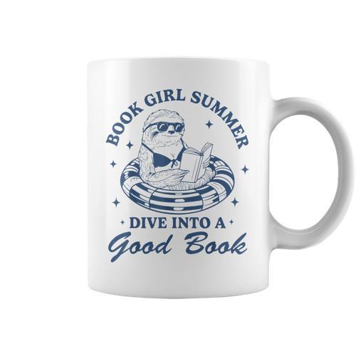 Book Girl Summer Bookish Sloth Beach Vacation Graphic Print Coffee Mug - Bookorys CA