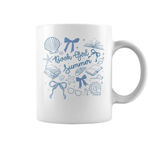 Book Girl Summer Bow Beach Seashell Summer Graphic Print Coffee Mug - Bookorys CA
