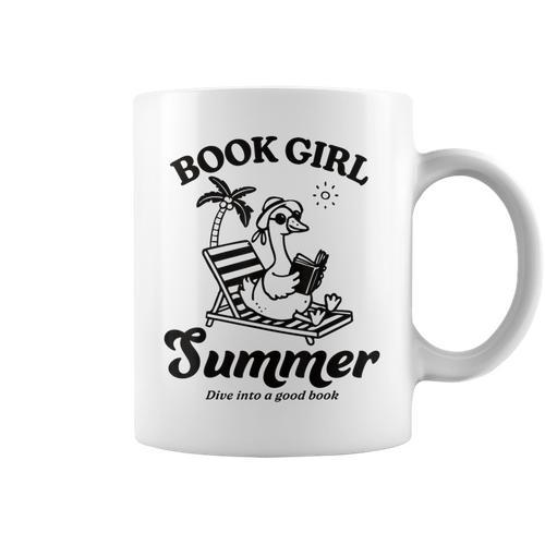Book Girl Summer Reading Duck Retro Beach Vacation Bookworm Graphic Print Coffee Mug - Bookorys CA