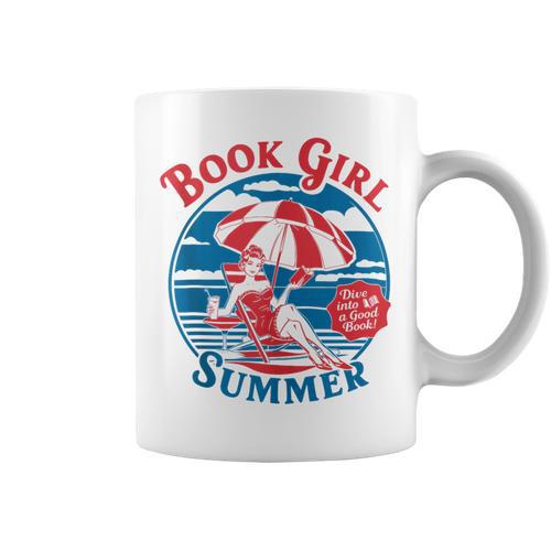 Book Girl Summer Women Retro Bookish Vacation Reader Graphic Print Coffee Mug - Bookorys CA