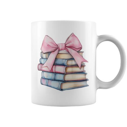 Book Lover Coquette Bow Pink Dainty Ribbon Cute Bookworm Graphic Print Coffee Mug - Bookorys