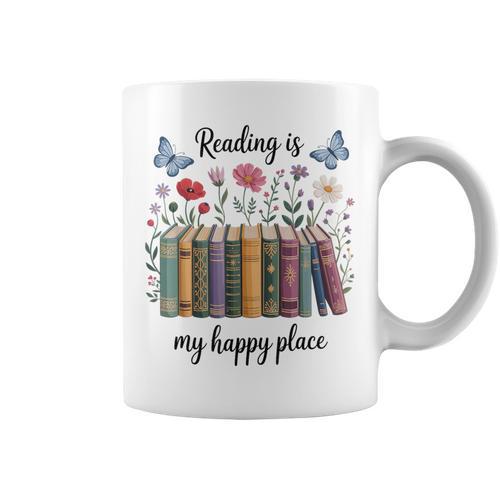 Book Lover Floral Reading Is My Happy Place Graphic Print Coffee Mug - Bookorys AU