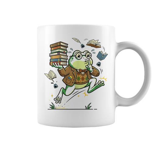 Book Lover Frog Quiet Please Cute Librarian Cartoon Graphic Print Coffee Mug - Bookorys DE