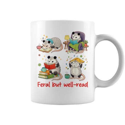 Book Lover Opossum Reading Squad Bookish Feral But Well-Read Graphic Print Coffee Mug - Bookorys