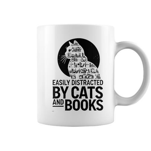 Book Reading Book Easily Distracted By Cats And Books Graphic Print Coffee Mug - Bookorys