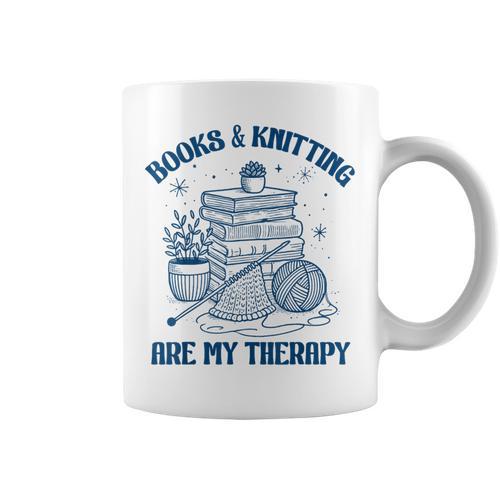Books & Knitting Are My Therapy Reading Knitting Lover Craft Graphic Print Coffee Mug - Bookorys DE
