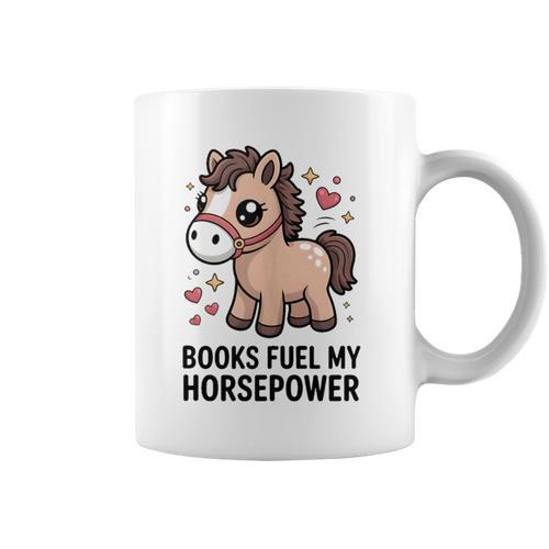 Books Fuel My Horsepower Cute Reading Pony Graphic Print Coffee Mug - Bookorys UK