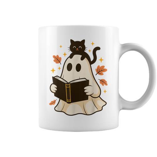 Books Ghost Reading Book Halloween Library Cat Fall Graphic Print Coffee Mug - Bookorys CA