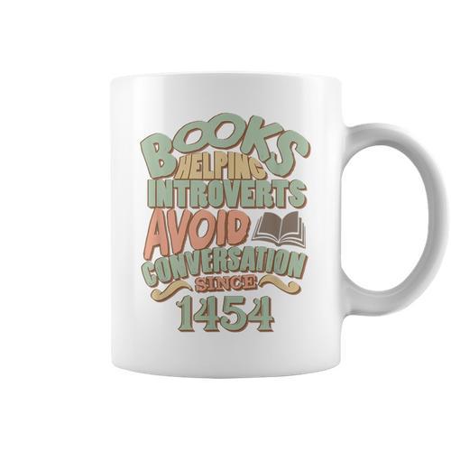 Books Helping Introverts Avoid Conversation 1454 T-Shirt Graphic Print Coffee Mug - Bookorys UK