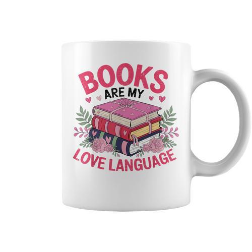 Books Are My Love Language Retro Bookworm Flowers Valentine Graphic Print Coffee Mug - Bookorys