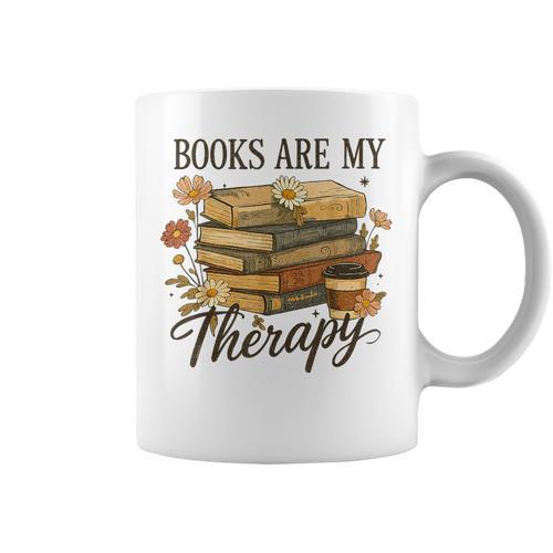 Books Are My Therapy Vintage Book Lover Daisy Art Graphic Print Coffee Mug - Bookorys