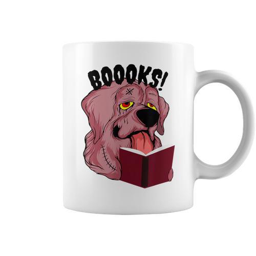 BOOOKS Zombie Dog Reading a Book Halloween Teacher Men Women Kids Graphic Print Coffee Mug - Bookorys