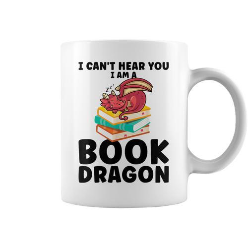 I Can't Hear You I Am a Book Dragon Reading Book Graphic Print Coffee Mug - Bookorys