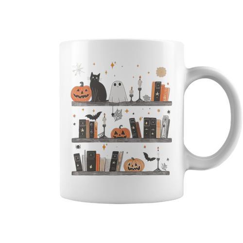 Cat Book Lover Halloween Cute Spooky Reading Premium Tri-Blend Graphic Print Coffee Mug - Bookorys AU