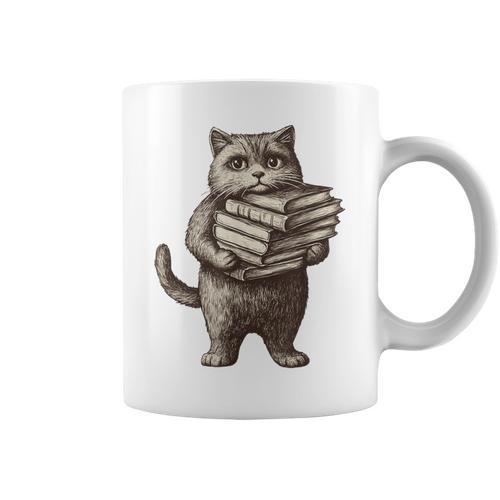 Cat Book Lover Reading Men Women Kids Graphic Print Coffee Mug - Bookorys
