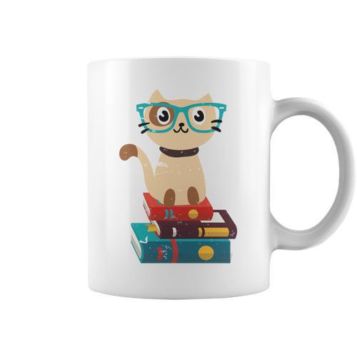 Cat Book Reader Nerd Graphic Print Coffee Mug - Bookorys AU