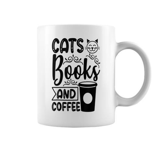 Cats Books And Coffee Kitty Cat Lover Graphic Print Coffee Mug - Bookorys AU