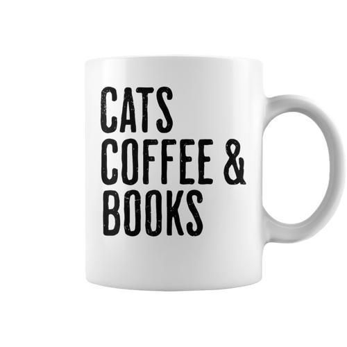 Cats Coffee And Books Graphic Print Coffee Mug - Bookorys AU