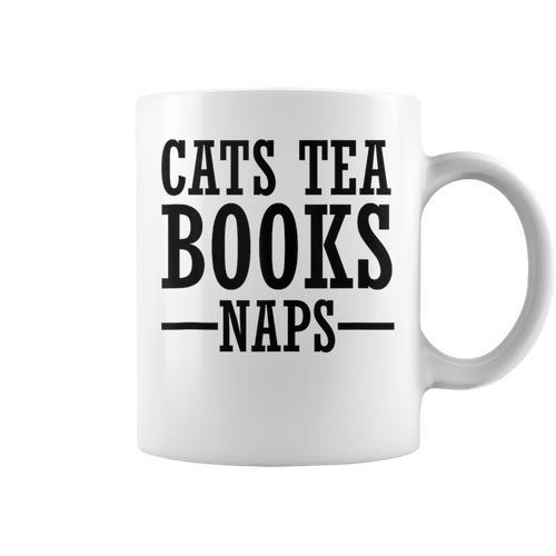 Cats Tea Books Naps Cat Lover Graphic Print Coffee Mug - Bookorys AU