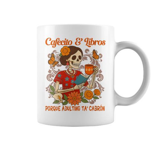 Coffee & Reading Book Lover Mexican Latina Cafecito & Libros Graphic Print Coffee Mug - Bookorys