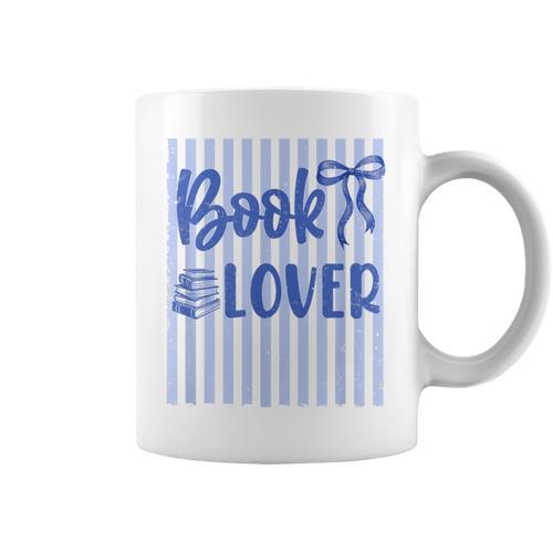 Coquette Book Lover Preppy Blue Stripes Bookworm Reading Graphic Print Coffee Mug - Bookorys CA