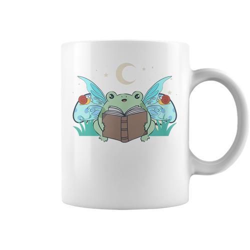 Cottagecore Aesthetic Cute Kawaii Frog Fairy Reading Book Graphic Print Coffee Mug - Bookorys AU