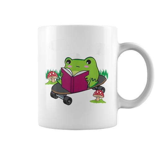 Cottagecore Aesthetic Cute Skateboarding Frog Reading Book Graphic Print Coffee Mug - Bookorys UK