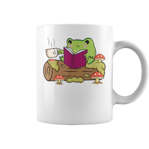 Cottagecore Aesthetic Kawaii Frog Reading Book Bookworm Graphic Print Coffee Mug - Bookorys