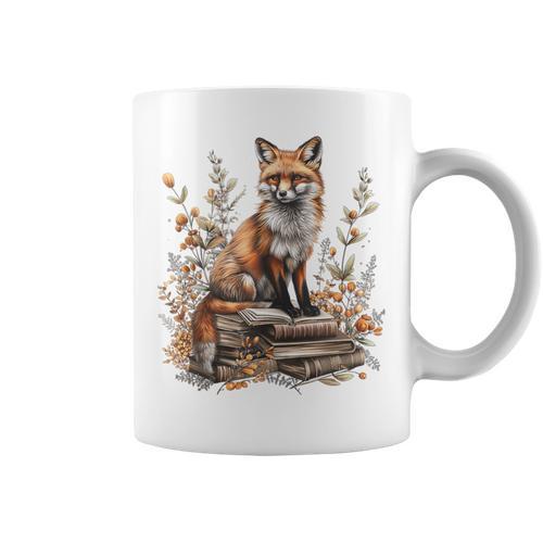 Cottagecore Minimalist Floral Fox With Book Cute Goblincore Graphic Print Coffee Mug - Bookorys UK