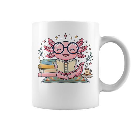 Cute Axolotl Reading Books Cozy Bookworm Fantasy Art Premium Tri-Blend Graphic Print Coffee Mug - Bookorys CA
