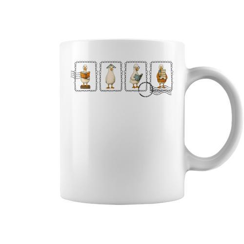 Cute Bookish Silly Goose Reading Book Teacher Stamp Graphic Print Coffee Mug - Bookorys CA