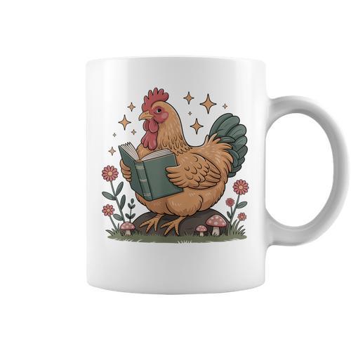 Cute Chicken Reading Book Cottagecore Aestetic Graphic Print Coffee Mug - Bookorys UK