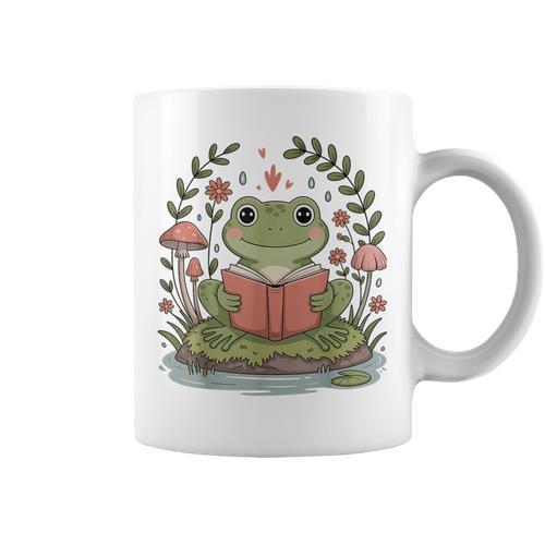 Cute Cottagecore Frog Reading Book Retro 90s Kawaii Graphic Print Coffee Mug - Bookorys UK