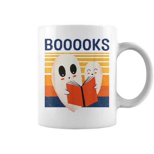 Cute Ghost Book Reading Halloween Teacher Puns Booooks Men Women Kids Graphic Print Coffee Mug - Bookorys