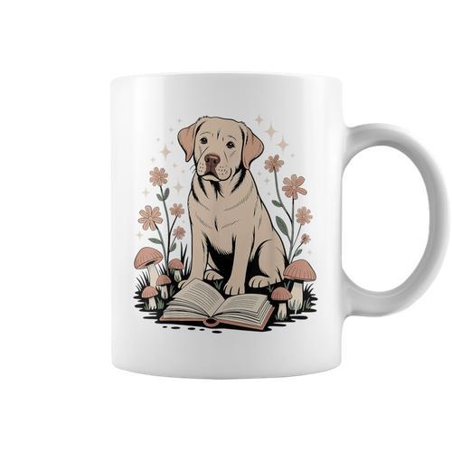 Cute Golden Retriever Reading Book Cottagecore Aestetic Graphic Print Coffee Mug - Bookorys