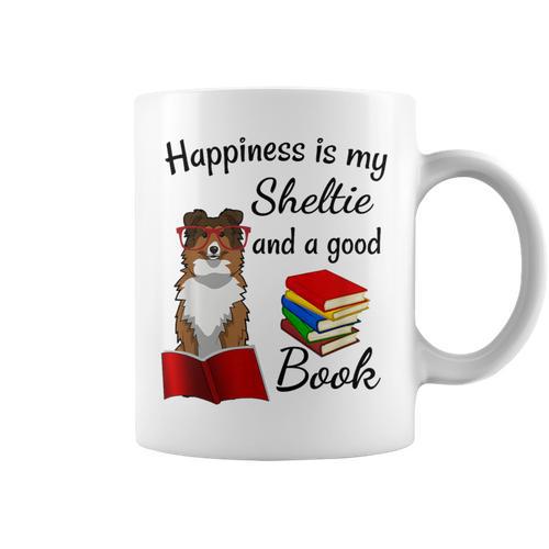 Cute Happiness Is Sheltie And Books Sheltie Mom Graphic Print Coffee Mug - Bookorys