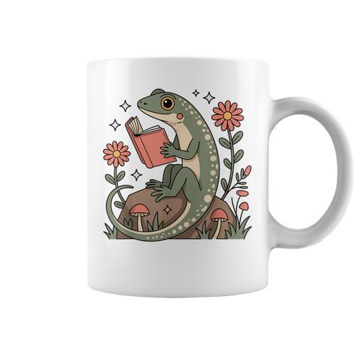 Cute Lizard Gecko Reading Book Cottagecore Aestetic Graphic Print Coffee Mug - Bookorys CA
