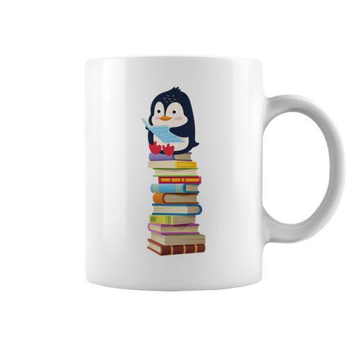 Cute Reading Penguin Women's Tops Book Lovers Graphic Print Coffee Mug - Bookorys