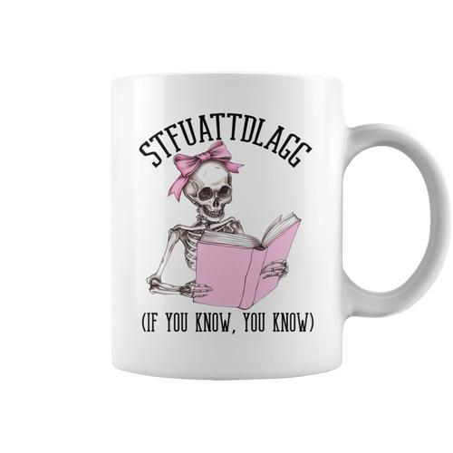 Dirty Romance Skeleton Reading Smut Smutty Book STFUATTDLAGG Comfort Colors Crop Top Graphic Print Coffee Mug - Bookorys UK