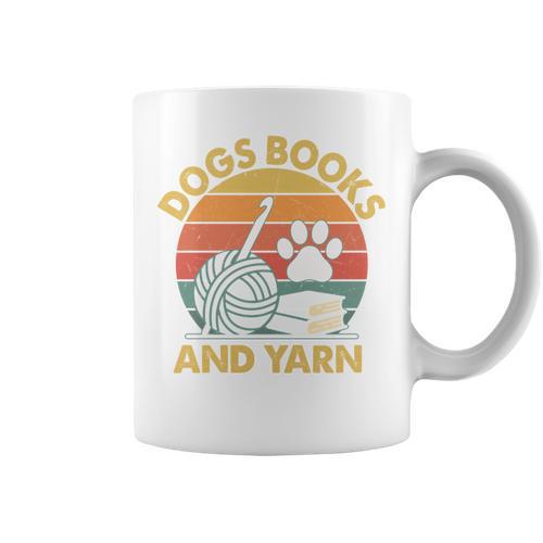 Dogs Books And Yarn Crocheting Retro Graphic Print Coffee Mug - Bookorys DE