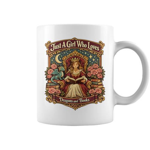 Dragon Reading Book Outfit Girls Dress Fantasy Reader Graphic Print Coffee Mug - Bookorys