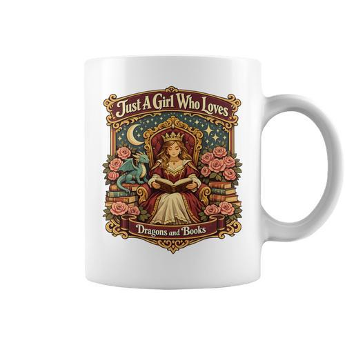 Dragon Reading Book Outfit Girls Dress Fantasy Reader Premium Tri-Blend Graphic Print Coffee Mug - Bookorys CA
