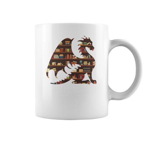 Easily Distracted By Dragons And Books Mythical Bookworm Graphic Print Coffee Mug - Bookorys