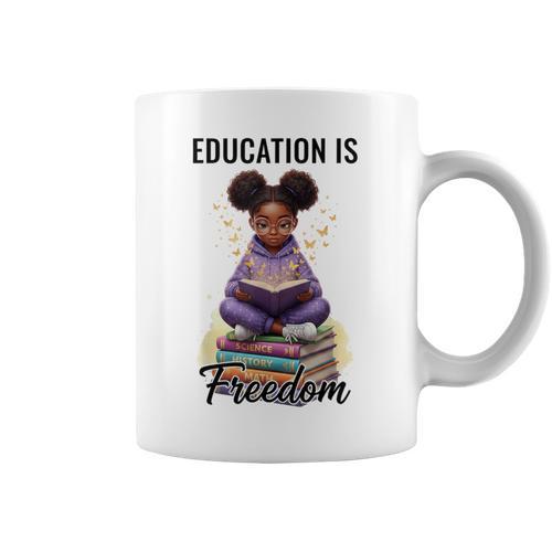 Education Is Freedom African American Girl Reading Book Graphic Print Coffee Mug - Bookorys AU