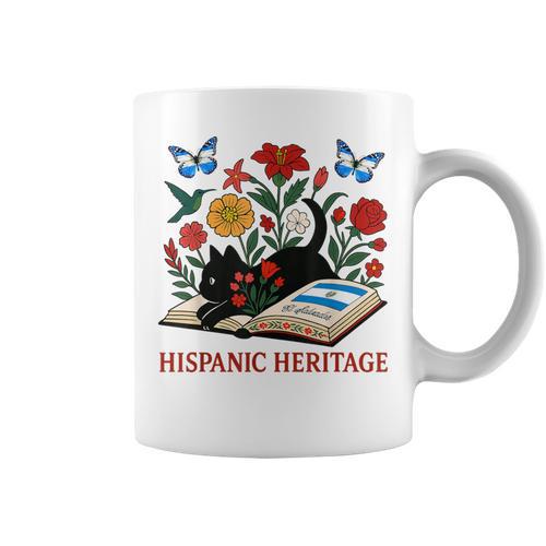 El Salvador Hispanic Heritage Month Book Cute Floral Cat Art Graphic Print Coffee Mug - Bookorys AU