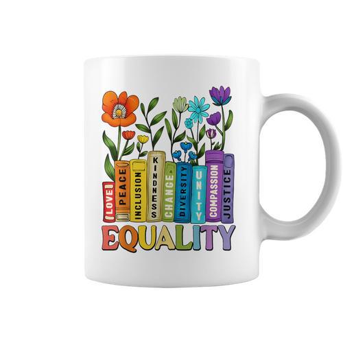 Equality Books Wildflower Rainbow LGBT Lesbian Gay Pride Graphic Print Coffee Mug - Bookorys